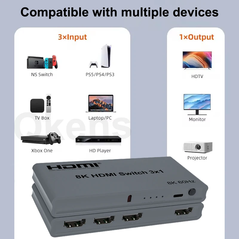 Hdmi Matrix Switch - Switch HDMI 2.1 3x1 8K 60Hz