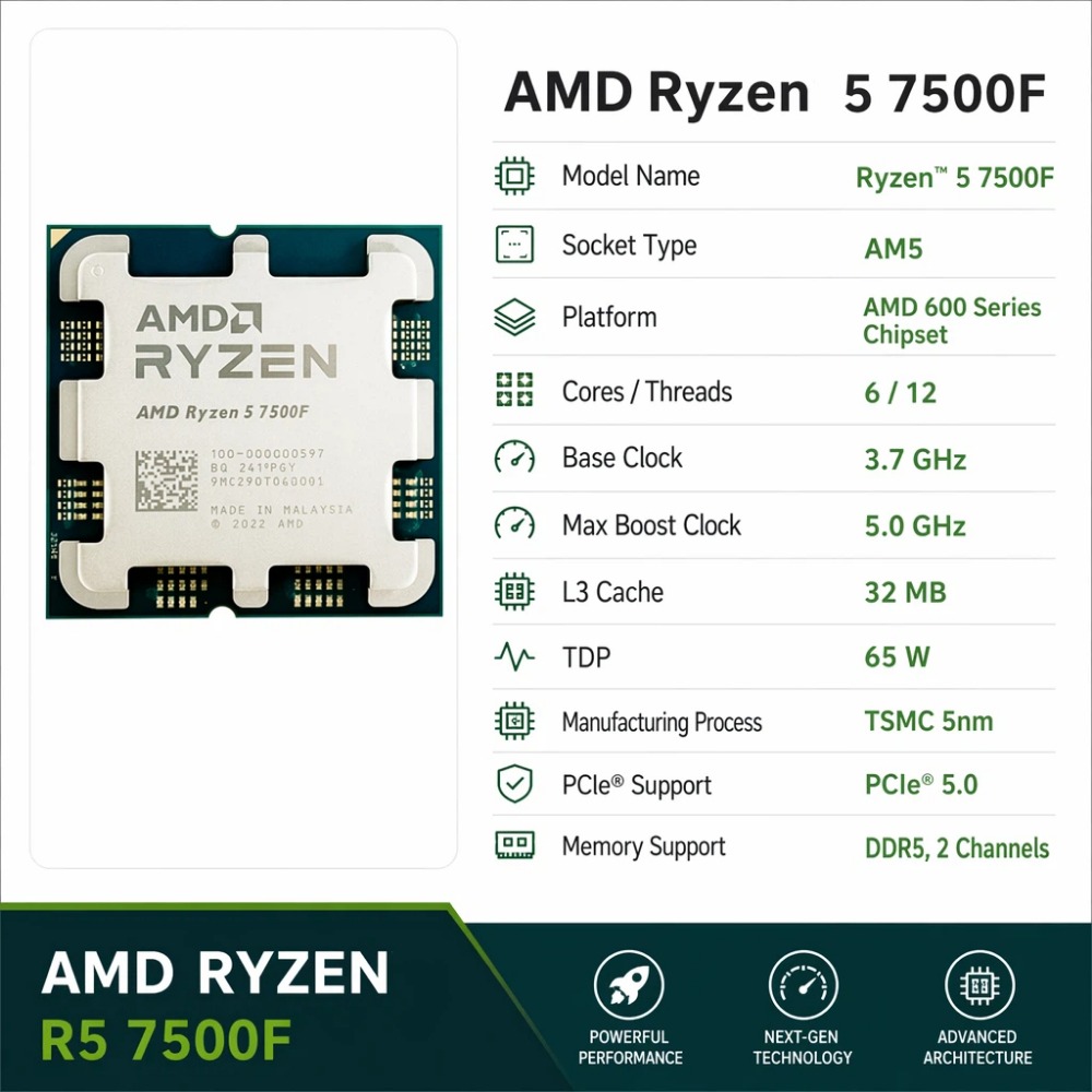 AMD R5 7500F Ryzen 5 7500F Zen - Amd Cpu Ryzen 5 recensione e prezzo